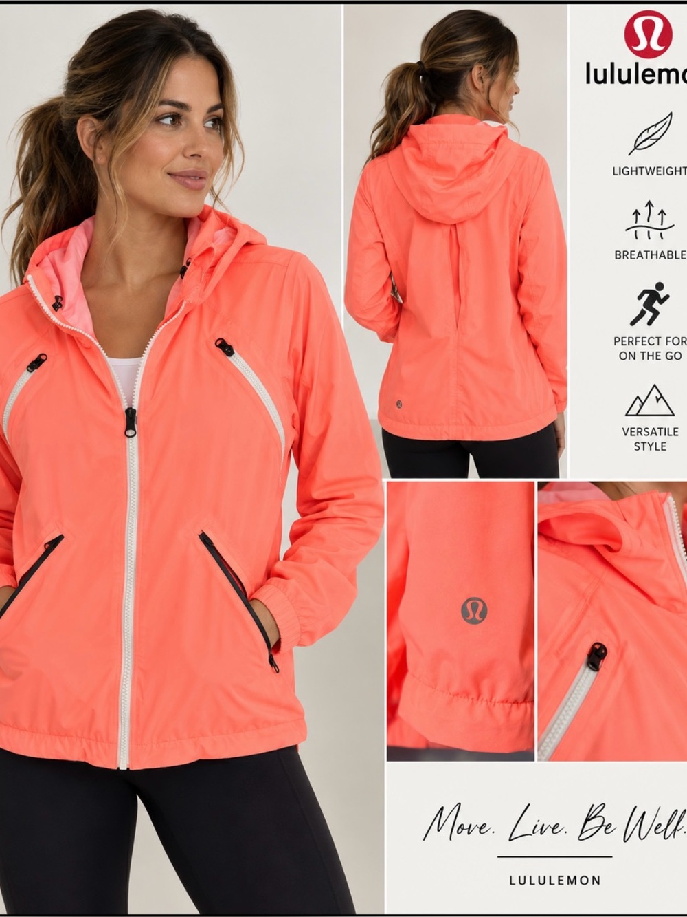 lululemon athletica Women’s Coral-Orange Lightweight Hooded Utility Jacket SZ 12